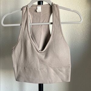 XL Women's Beige Ribbed Sports Top